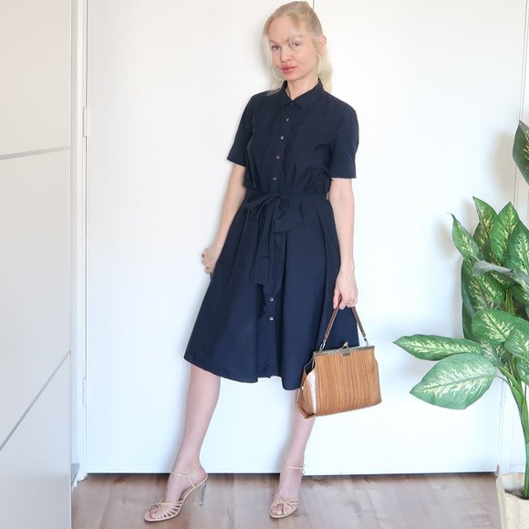 J. Crew Dresses & Skirts - J. Crew Navy Short Sleeve Shirt Dress with Belt